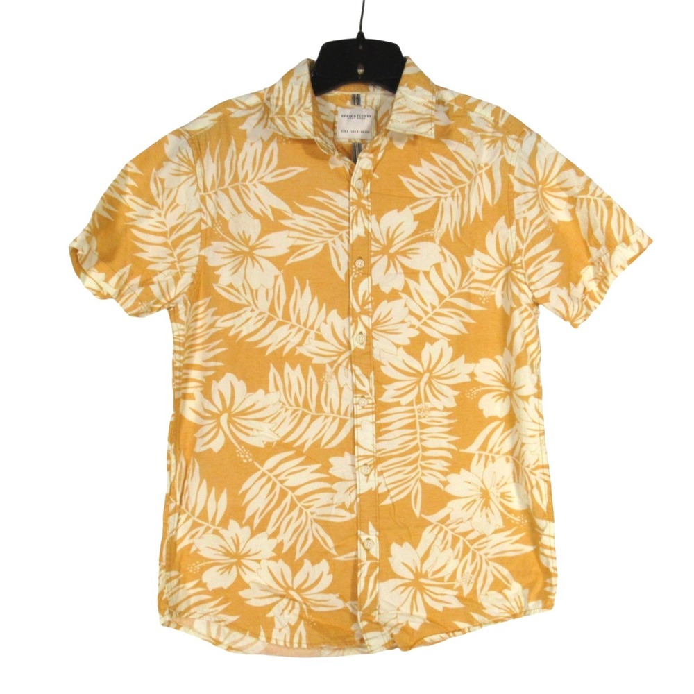 DENIM & FLOWER Ricky Singh TWILL Orange TROPICAL HAWAIIAN Men's SHIRT Sz S